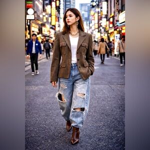 Classiques Entier like new short (petite) dress jacket pinstripes brown SZ 14